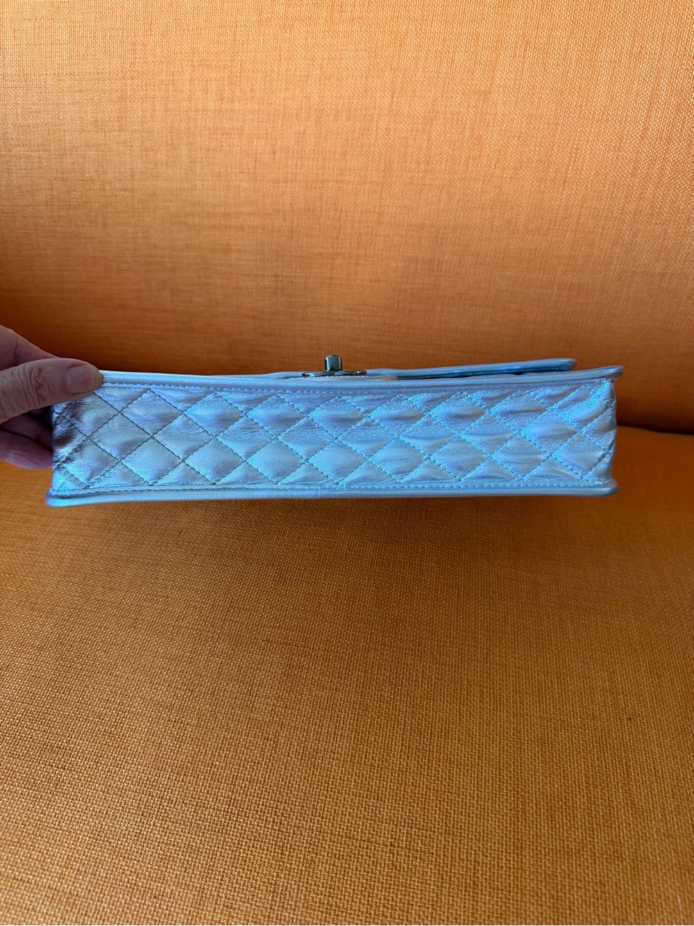 Vintage 2008 classic CHANEL Silver Patent Quilted Flap Shoulder Bag - Picture 6 of 16